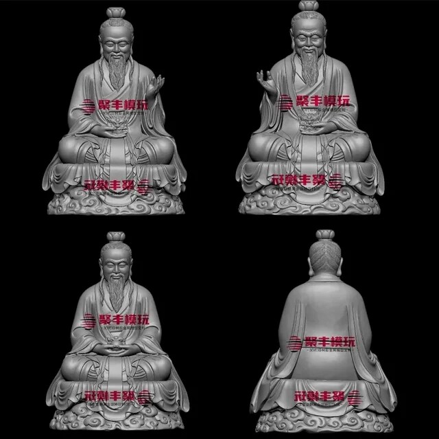 三清道祖STL文件3D图纸模型圆雕太上老君元始天尊灵宝天尊打印