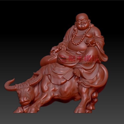 弥勒佛STL文件3D模型骑牛弥勒三维图纸佛菩萨圆雕STL格式数据