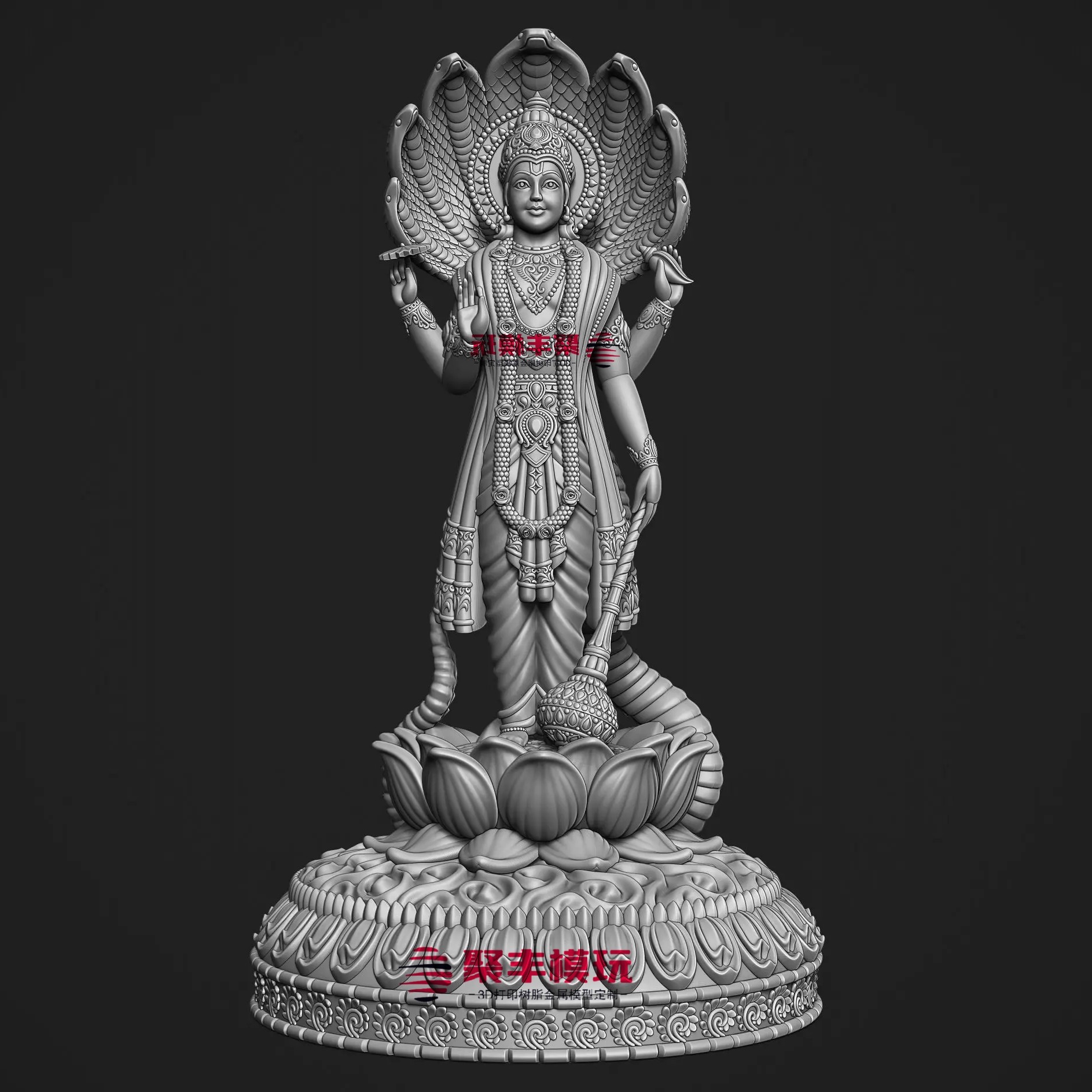 印度神STL文件3d图纸毗湿奴三维模型STL数据机雕打印圆雕蛇