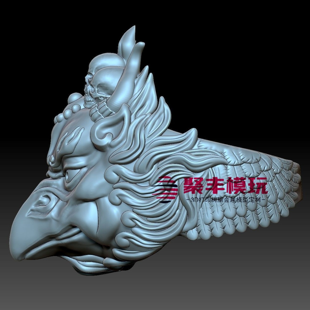 大鹏鸟戒指STL文件3D模型首饰金翅鸟三维图纸STL数据机雕刻打印