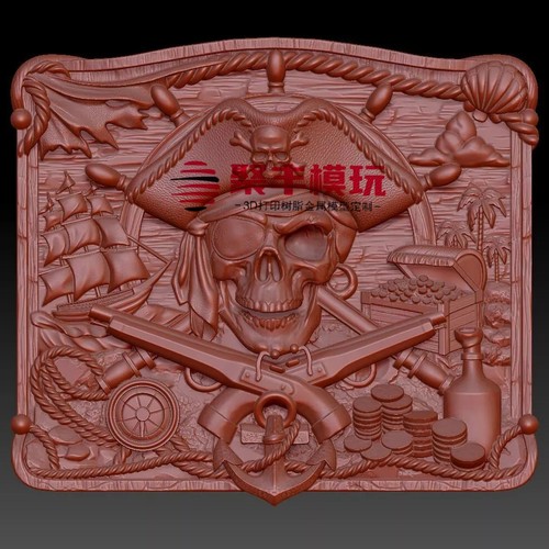 单面浮雕海盗骷髅STL文件3D模型首饰三维图纸STL数据机雕刻打印