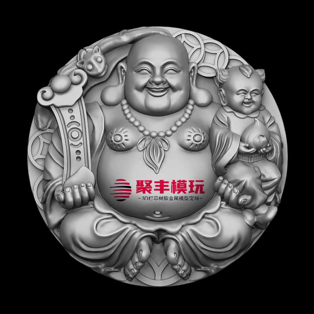浮雕弥勒佛STL文件3D模型玉雕牌子三维图纸STL数据机雕刻CNC