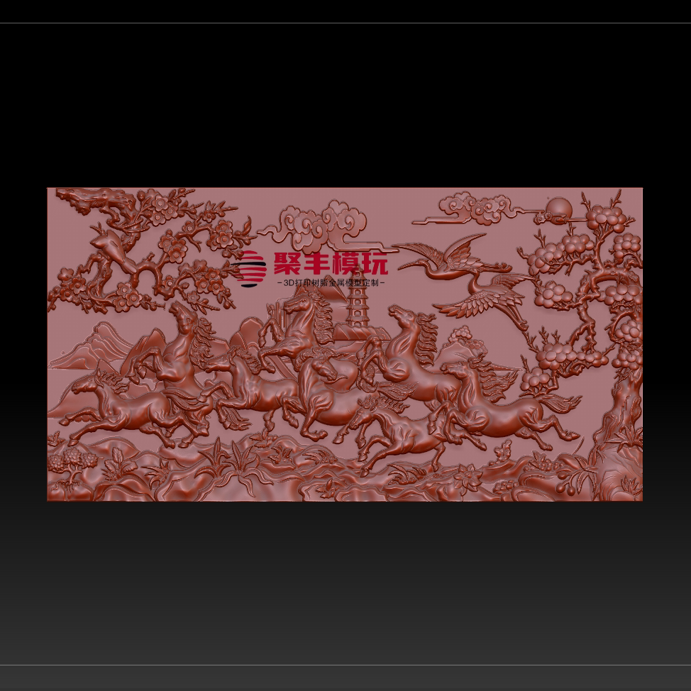 八骏图STL文件3D模型马浮雕三维图纸STL数据机雕刻木雕K3