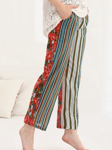 拉伦娜原创秋季长裤女青年全棉100%家居裤印花纯棉外穿直筒长裤