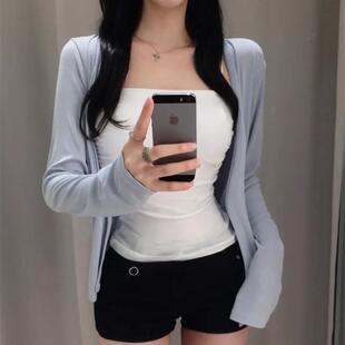 秋冬新款气质纯欲慵懒风上衣显瘦宽松舒适薄款长袖防晒T恤开衫女