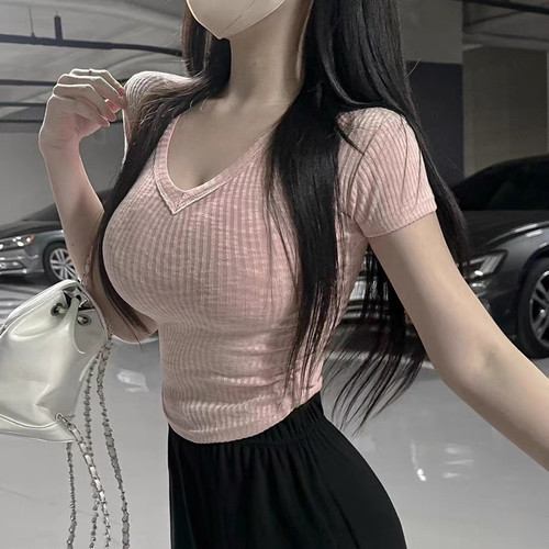纯欲性感v领薄款显胸上衣女