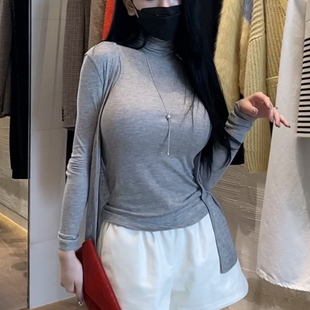 秋冬新款纯欲高领无袖背心防晒长袖开衫女修身性感显胸T恤两件套