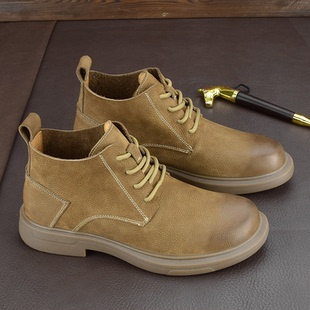 秋冬2025新款真皮马丁靴男款头层牛皮厚底防滑休闲皮鞋高帮工装靴