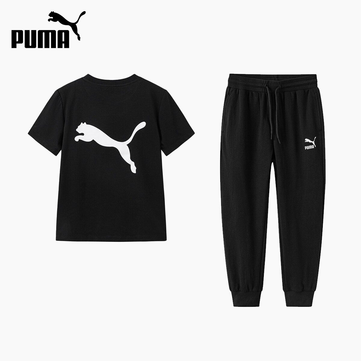 PUMA彪马儿童套装夏季新款男女中大童休闲服短袖长裤运动两件套潮