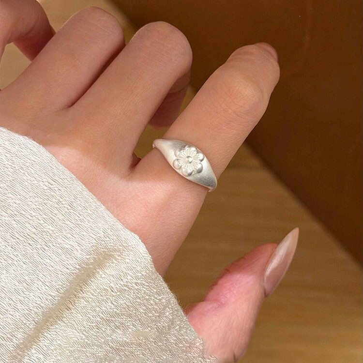 复古哑光梅花木棉开口可调戒指