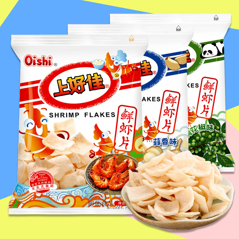 上好佳鲜虾片青花椒蒜香原味60克图片