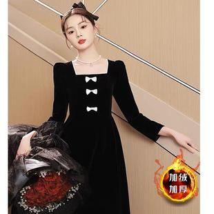黑色晚禮服高端年會(huì)女大碼 胖mm名媛生日連衣裙顯瘦藝考主持人禮裙