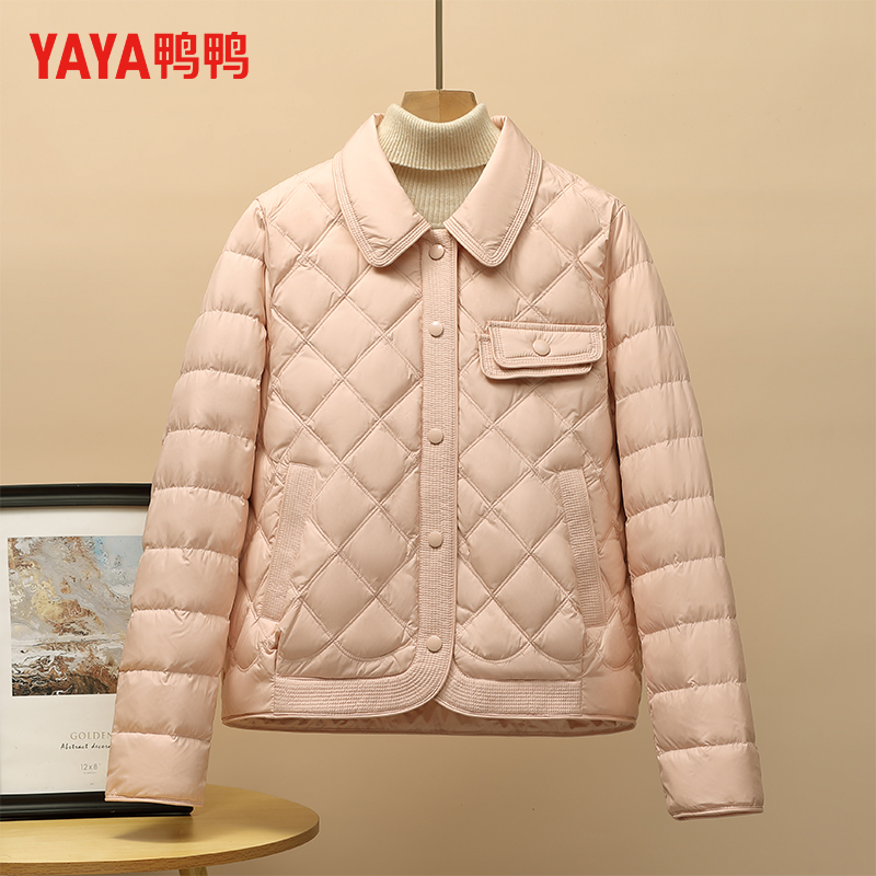 鸭鸭衬衫羽绒服女短款2025秋冬新款时尚简约百搭轻暖鸭绒短款外套