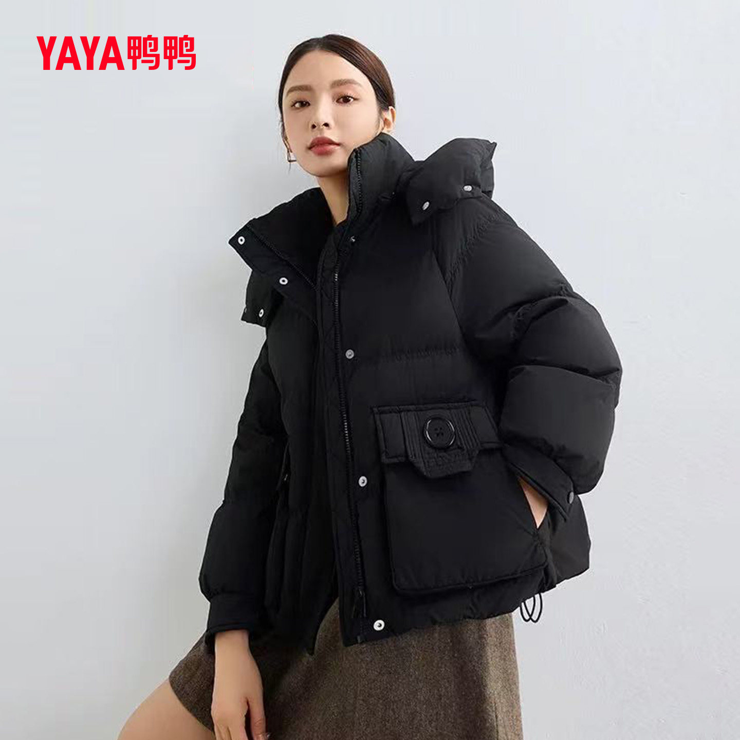 鸭鸭小个子羽绒服连帽韩版面包服