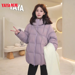 鸭鸭云朵泡芙羽绒服女2025冬季新款中长款时尚连帽保暖鸭绒外套潮