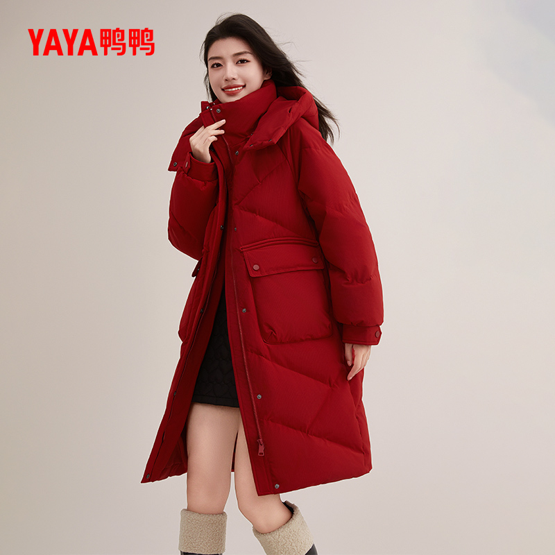 鸭鸭中长款羽绒服女新款鸭绒外套