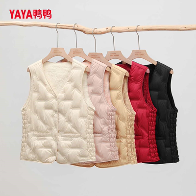 鸭鸭轻薄羽绒马甲大码2025秋冬新款短款V领内胆男女同款背心坎肩