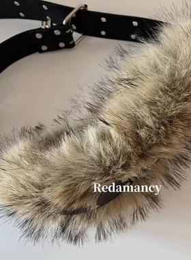 嘻哈风皮带朋克Y2K风格外穿毛绒百搭高腰欧美韩版女个性毛毛皮带