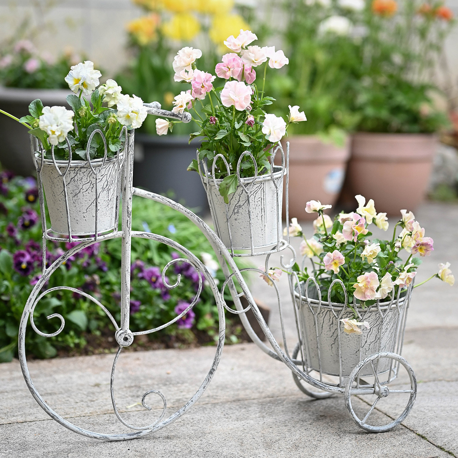 法式复古做旧自行车造型铁艺花架落地式阳台多层花盆架装饰摆件