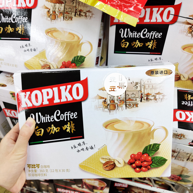 印尼进口kopiko可比可意式速溶三合一咖啡白咖啡12杯360g盒装
