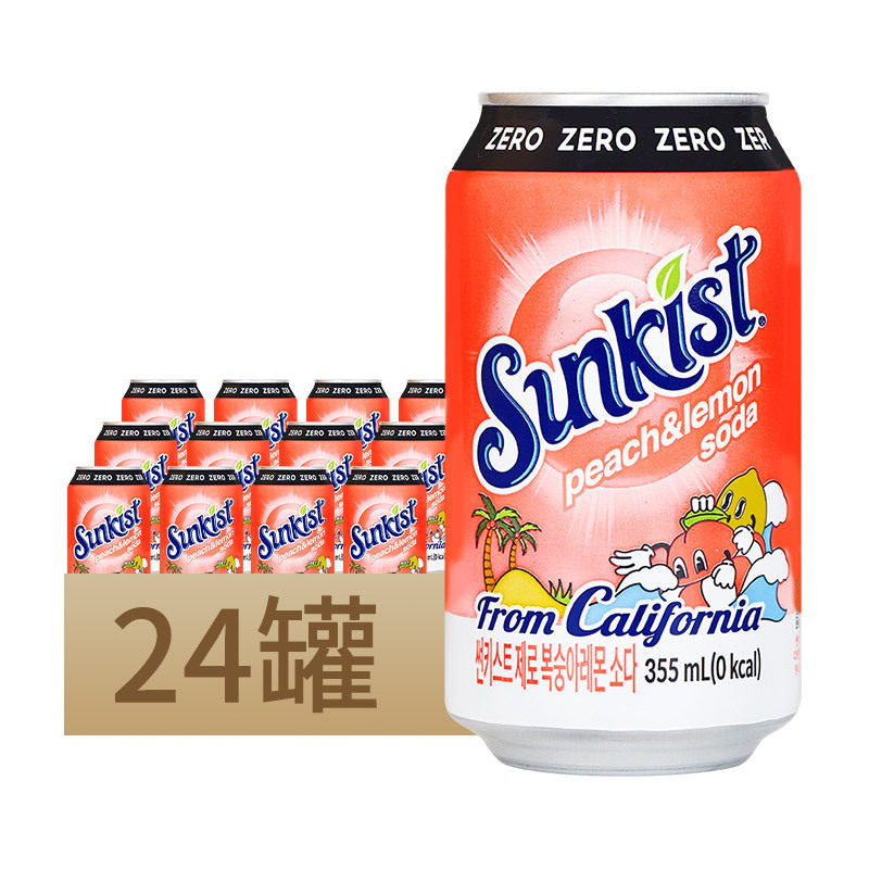 韩国进口新士奇牌李子西柚味/桃子柠檬味碳酸饮料355ml*24罐汽水