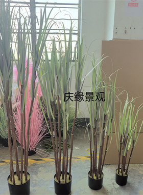 仿真紫绿叶甘蔗盆栽田园农作物模型假道具工程博物馆园林景观装饰