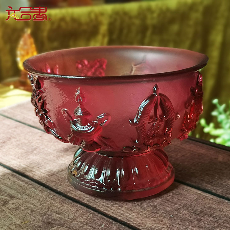琉璃八吉祥供碗玄关寺庙佛前供奉摆件创意时尚家居装饰品镇宅招财