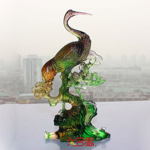 六合春 琉璃摆件一品当朝仙鹤摆件送领导同事升迁升职生日的礼物