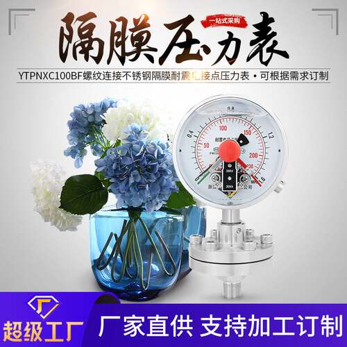 YNXCTP100BF螺纹连接耐强腐蚀精密不锈钢隔膜电接点压力表