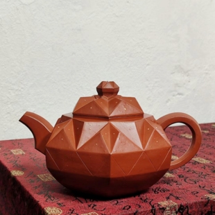 钻石壶/宝石壶 宜兴紫砂高难度手工器型原矿早期梨皮老朱泥铺砂壶