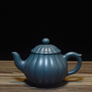 宜兴紫砂壶早期回流文革壶金鼎商标款手工早期老绿泥筋纹囊器茶具