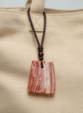 天然猪肉石挂件小片五花肉包包挂饰奇石观赏石百搭装饰品生日礼物