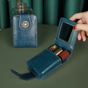 便携口红包迷你小包PU皮收纳包夏随身放包包里的带镜子化妆包