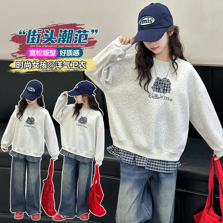 女大童加绒卫衣秋装2025新款初中生女孩保暖上衣冬季加厚打底