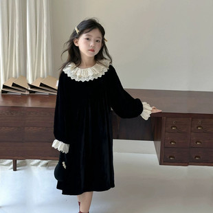 女童裙子2025新款今年流行爆款冬季高级感连衣裙轻奢小众高端红色