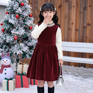 女童裙子2025新款今年流行爆款冬季高级感连衣裙轻奢小众高端红色