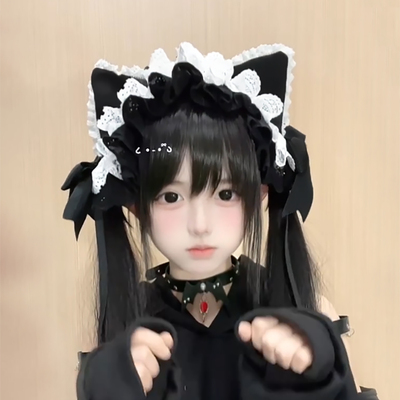 蕾丝猫仆发带lolita猫耳蝴蝶结发夹日系lo娘头饰二次元亚文化发饰