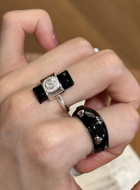 黑色滴油锆石爱心戒指女叠戴轻奢独特指环气质小众设计时尚食指戒