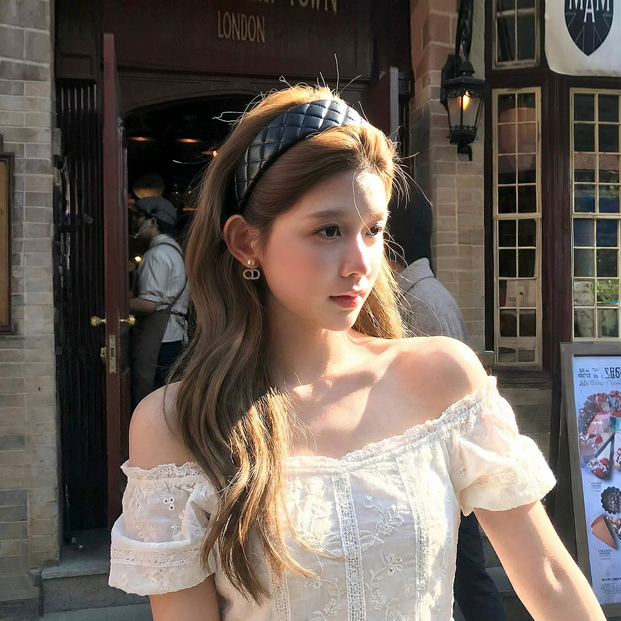 黑色格纹皮质发箍女高颅顶小香风发饰头饰日常发卡头箍不勒头饰品