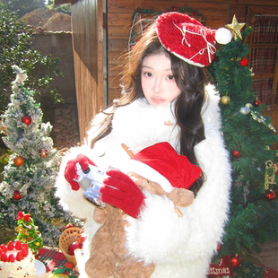 甜心小红帽 扮头饰女 可爱毛绒圣诞帽发夹发饰圣诞节氛围感拍照装