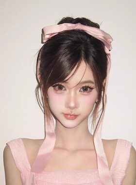 Jennie同款粉色蝴蝶结发夹少女芭蕾风丸子头饰飘带顶夹生日发饰