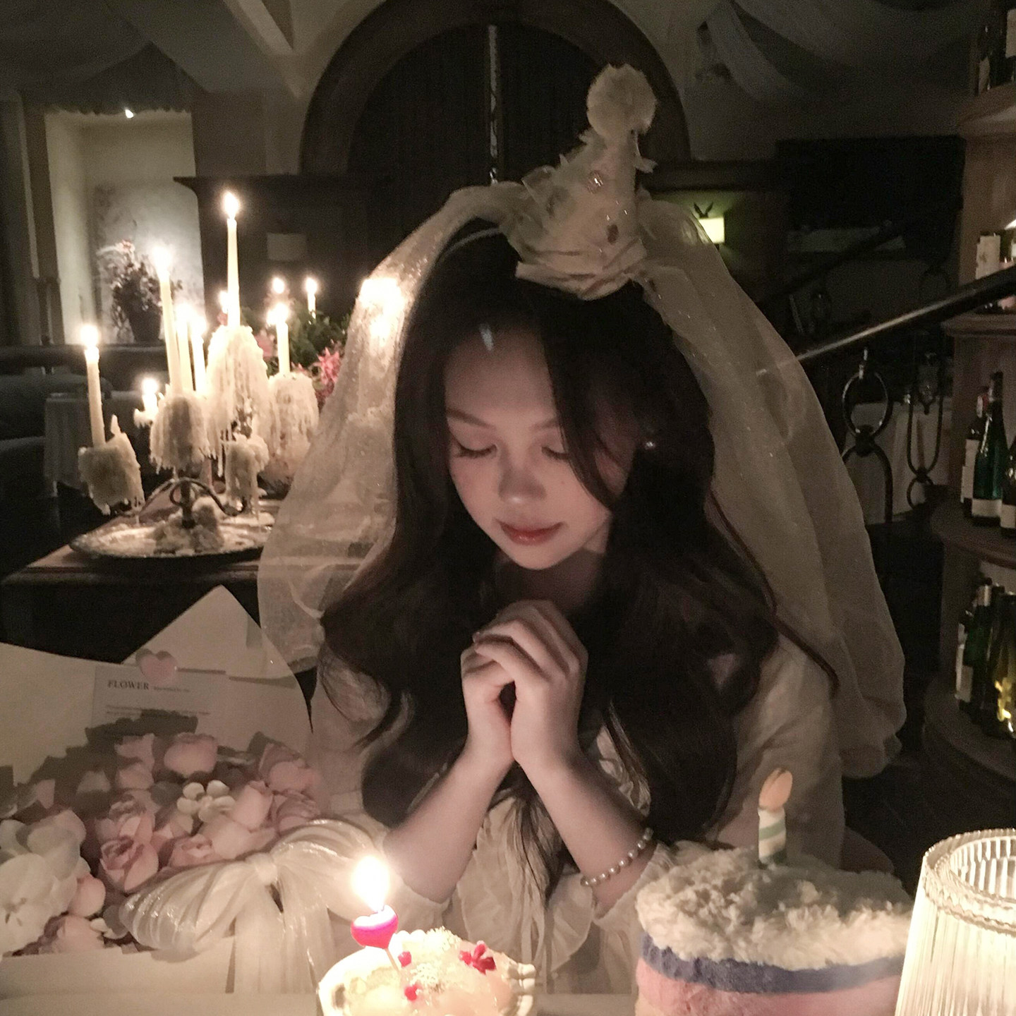 韩系氛围感蝴蝶头纱生日帽发箍女高级感甜美生日拍照道具公主头饰