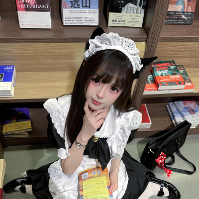 黑白猫耳朵女仆头饰发箍女可爱cos猫咪耳蕾丝发饰Lolita头箍发夹