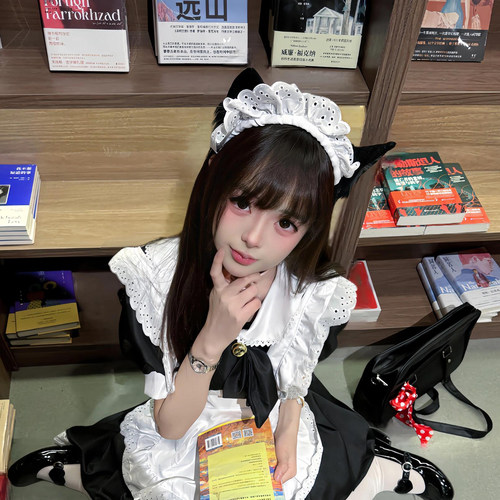 黑白猫耳朵女仆头饰发箍女可爱cos猫咪耳蕾丝发饰Lolita头箍发夹