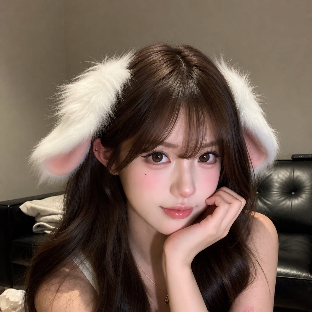 手作lolita垂耳兔头饰女万圣cos毛绒仿真兔耳朵发箍发夹可爱发饰图片