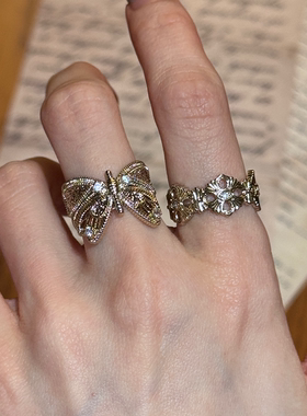 绝美中古vintage古著咖啡金蝴蝶开口戒指女小众设计感鸢尾食指戒