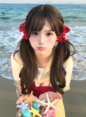 少女双马尾红色波点蝴蝶结发夹头饰女可爱jk水手制服发卡海边发饰