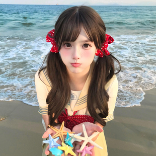 少女双马尾红色波点蝴蝶结发夹头饰女可爱jk水手制服发卡海边发饰