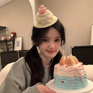可爱蝴蝶结蛋糕生日帽发夹女拍照道具发饰侧边鸭嘴夹子小礼帽头饰