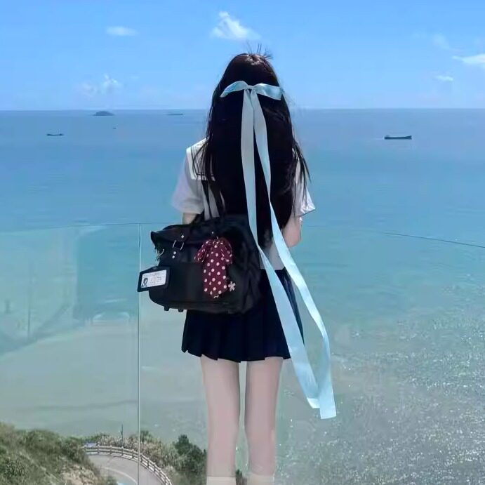 蝴蝶结长飘带发夹女日系jk头饰海边水手服芭蕾风丝带丸子顶夹发饰